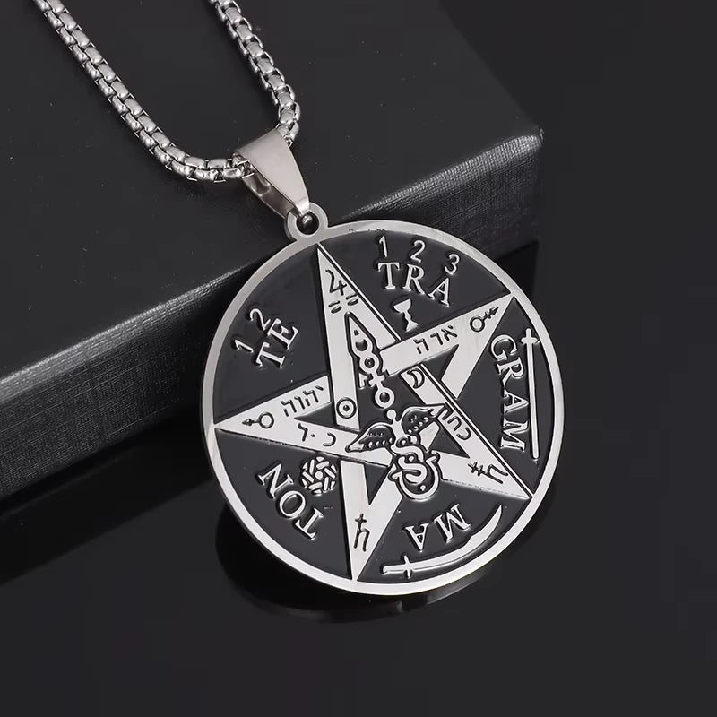 Pendentif Pentagramme Tétragrammaton Argenté – Protection Sacrée, Équilibre et Puissance Spirituelle