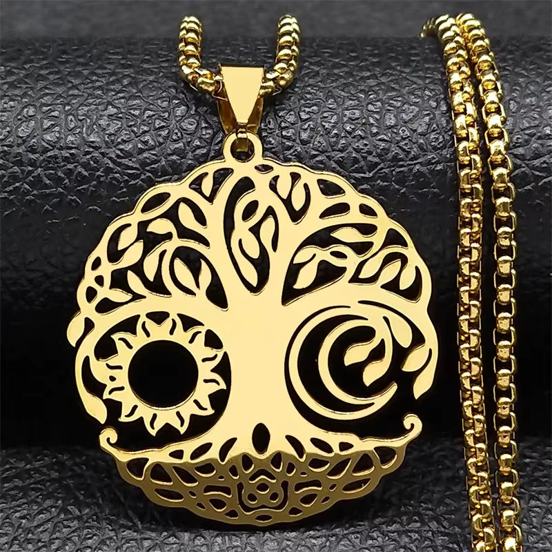 Pendentif Arbre de Vie Doré – Harmonie, Équilibre et Énergie Solaire & Lunaire