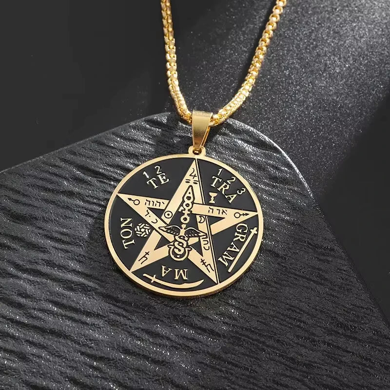 Pendentif Pentagramme Tétragrammaton Doré – Protection Énergétique, Puissance Sacrée et Harmonie