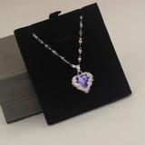 Collier « Cœur d’Améthyste Céleste » – Argenté & Cristal Violet Lumineux