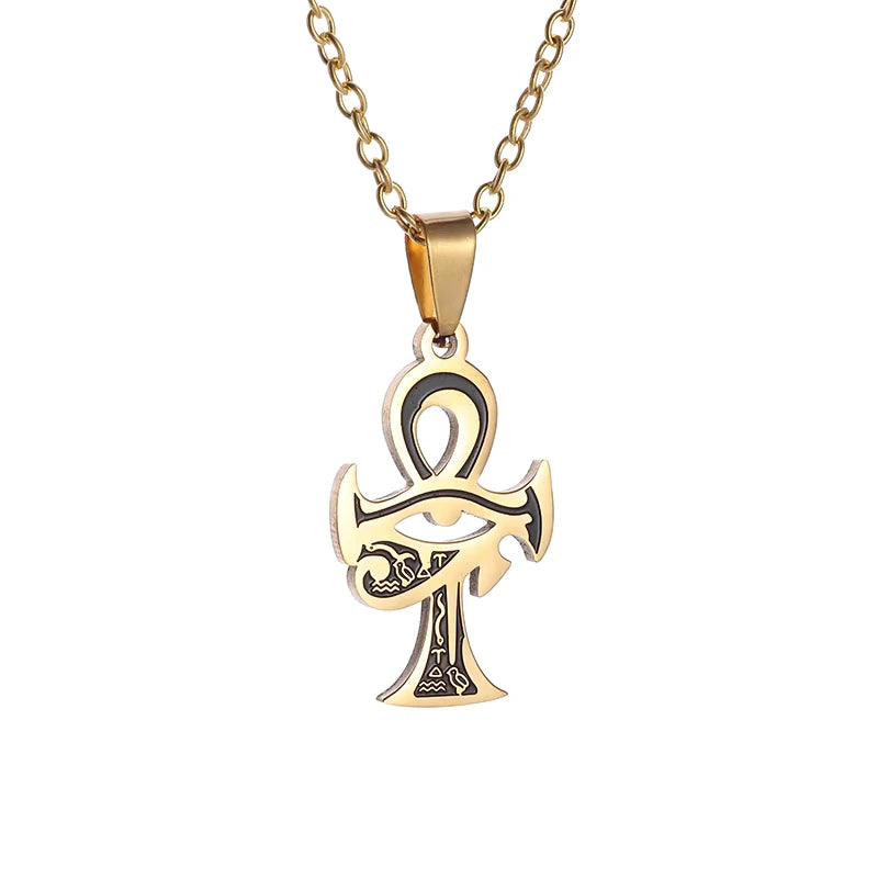 Pendentif Ankh Doré avec Œil d’Horus – Symbole Sacré de Vie et de Protection
