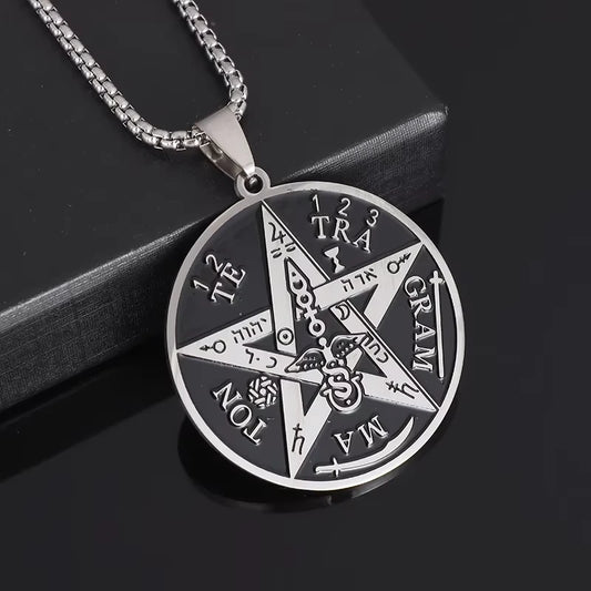 Pendentif Pentagramme Tétragrammaton Argenté – Protection Sacrée, Équilibre et Puissance Spirituelle
