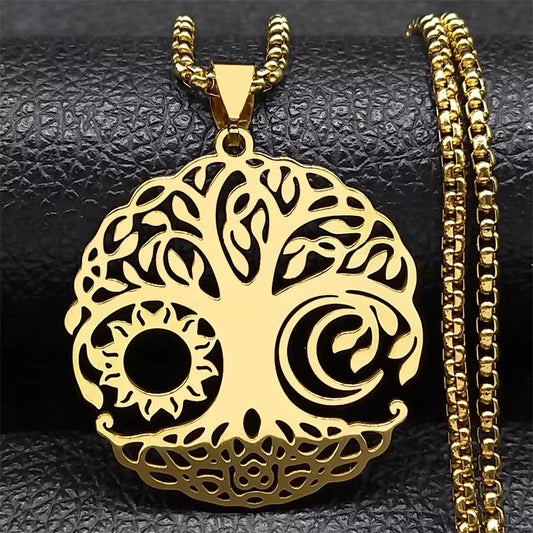 Pendentif Arbre de Vie Doré – Harmonie, Équilibre et Énergie Solaire & Lunaire