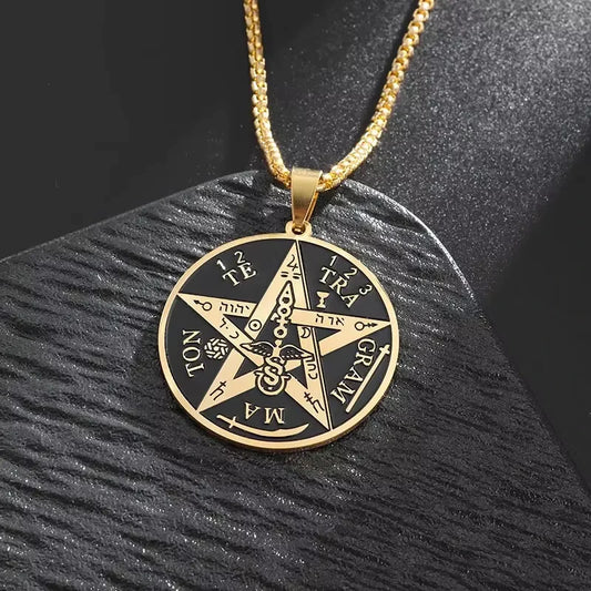 Pendentif Pentagramme Tétragrammaton Doré – Protection Énergétique, Puissance Sacrée et Harmonie